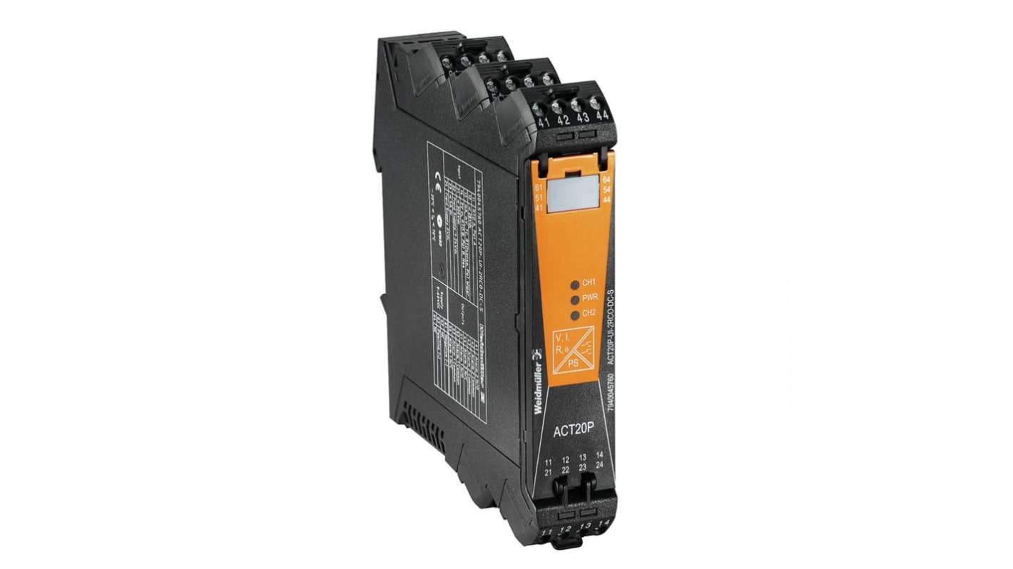 Weidmüller ACT20P Series Limit Signal Transmitter, Temperature Input, Relay Output, 4V dc Supply