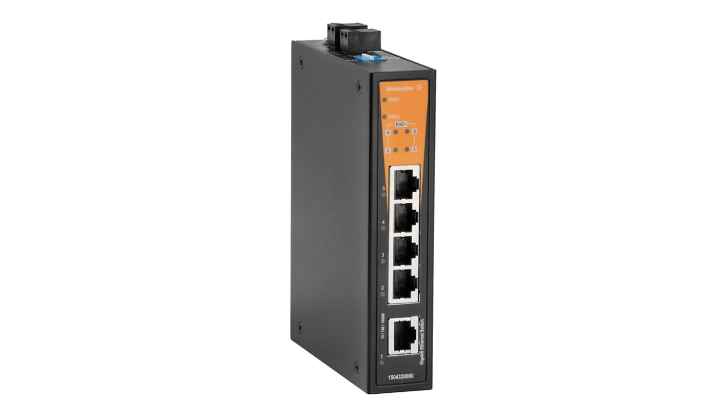 Switch de red Weidmüller con PoE, 4 x RJ45 puertos