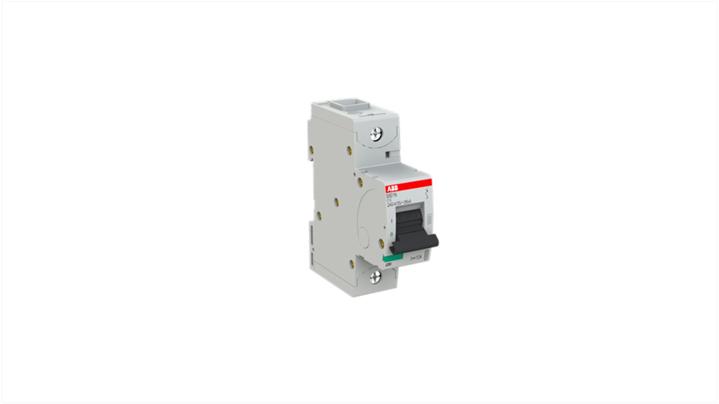 ABB S801 Circuit Breaker, 1P, 10A Curve C, 690V AC, 125V DC, 10 kA Breaking Capacity