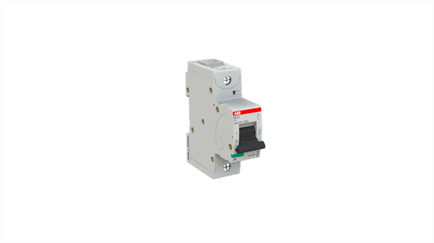 ABB S801 Circuit Breaker, 1P, 10A Curve C, 400V AC, 125V DC, 15 kA Breaking Capacity