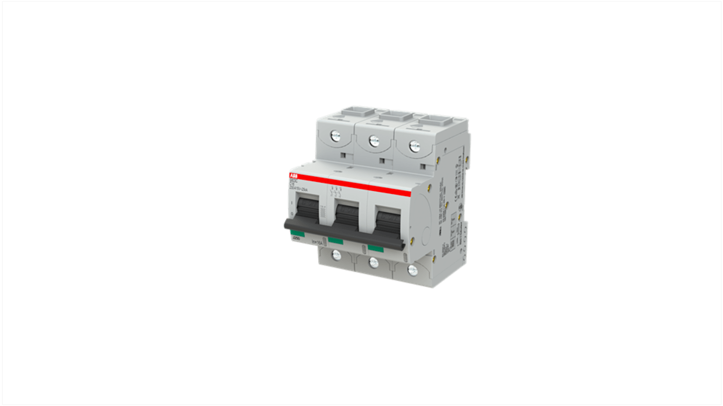 ABB S803 Circuit Breaker, 3P, 16A Curve C, 440V AC, 375V DC, 15 kA Breaking Capacity