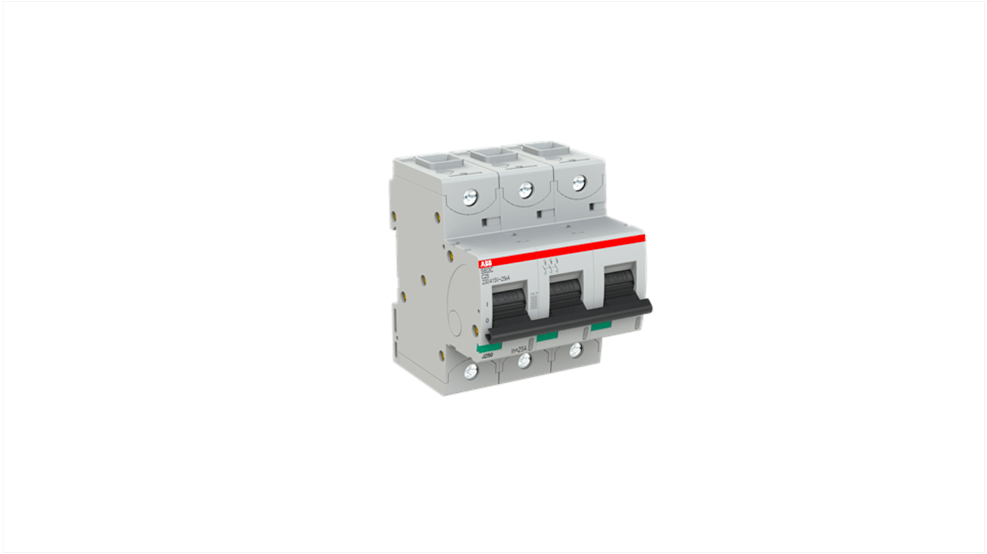 ABB S803 Circuit Breaker, 3P, 25A Curve C, 440V AC, 375V DC, 15 kA Breaking Capacity