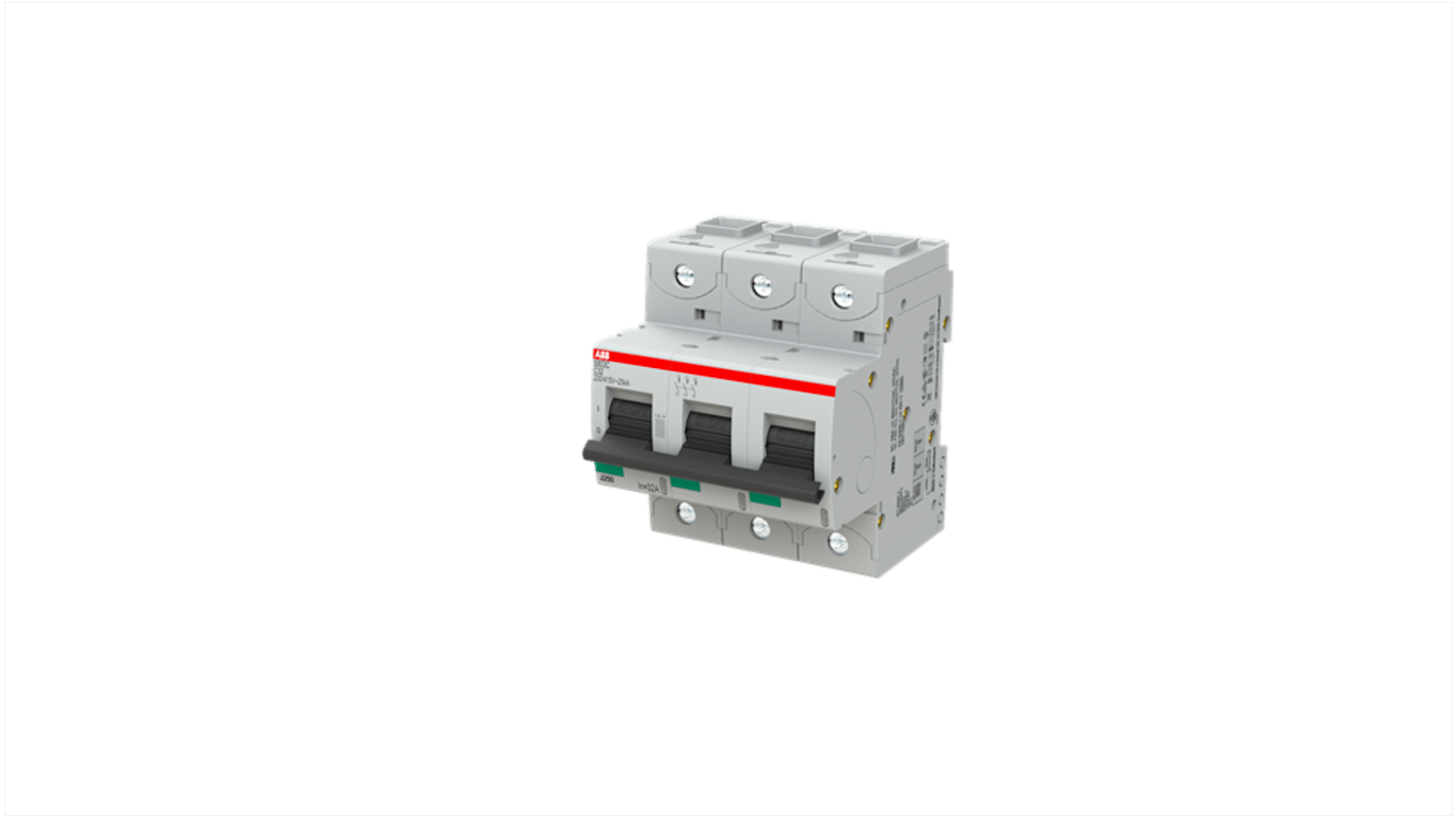 ABB S803 Circuit Breaker, 3P, 32A Curve C, 440V AC, 375V DC, 15 kA Breaking Capacity