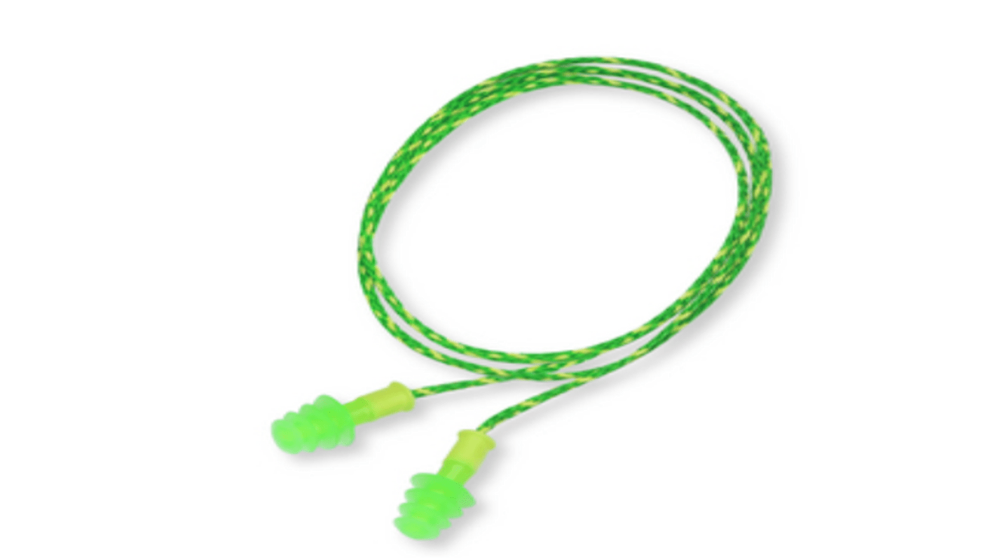 Honeywell Safety 10112 Series Green, Yellow Reusable Corded Ear Plugs, 28dB Rated