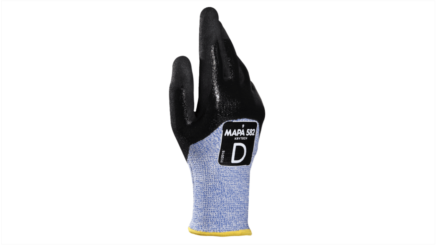 Mapa KRYTECH 582 Black/Blue Nitrile Assembly, Automotive Industry, Construction, Emergency Services Work Gloves, Size 11