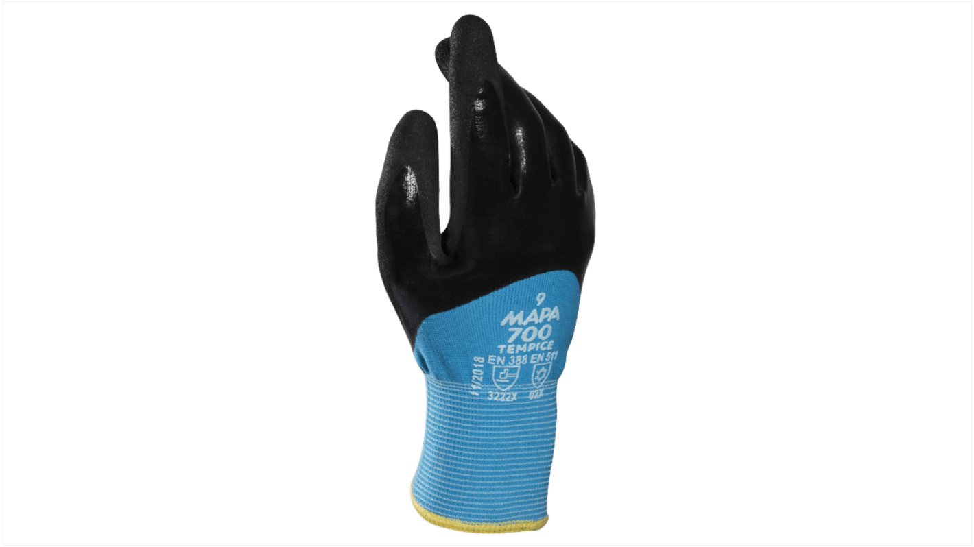 Guantes de trabajo de Nitrilo Negro/azul Mapa serie TEMPICE 700, talla 7, Montaje, sector de automoción, construcción,