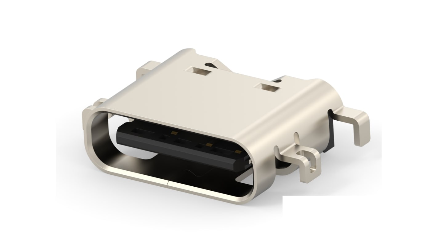 TE Connectivity Straight, Mid Mount, Receptacle- Single Port Type C 2 USB C Connector
