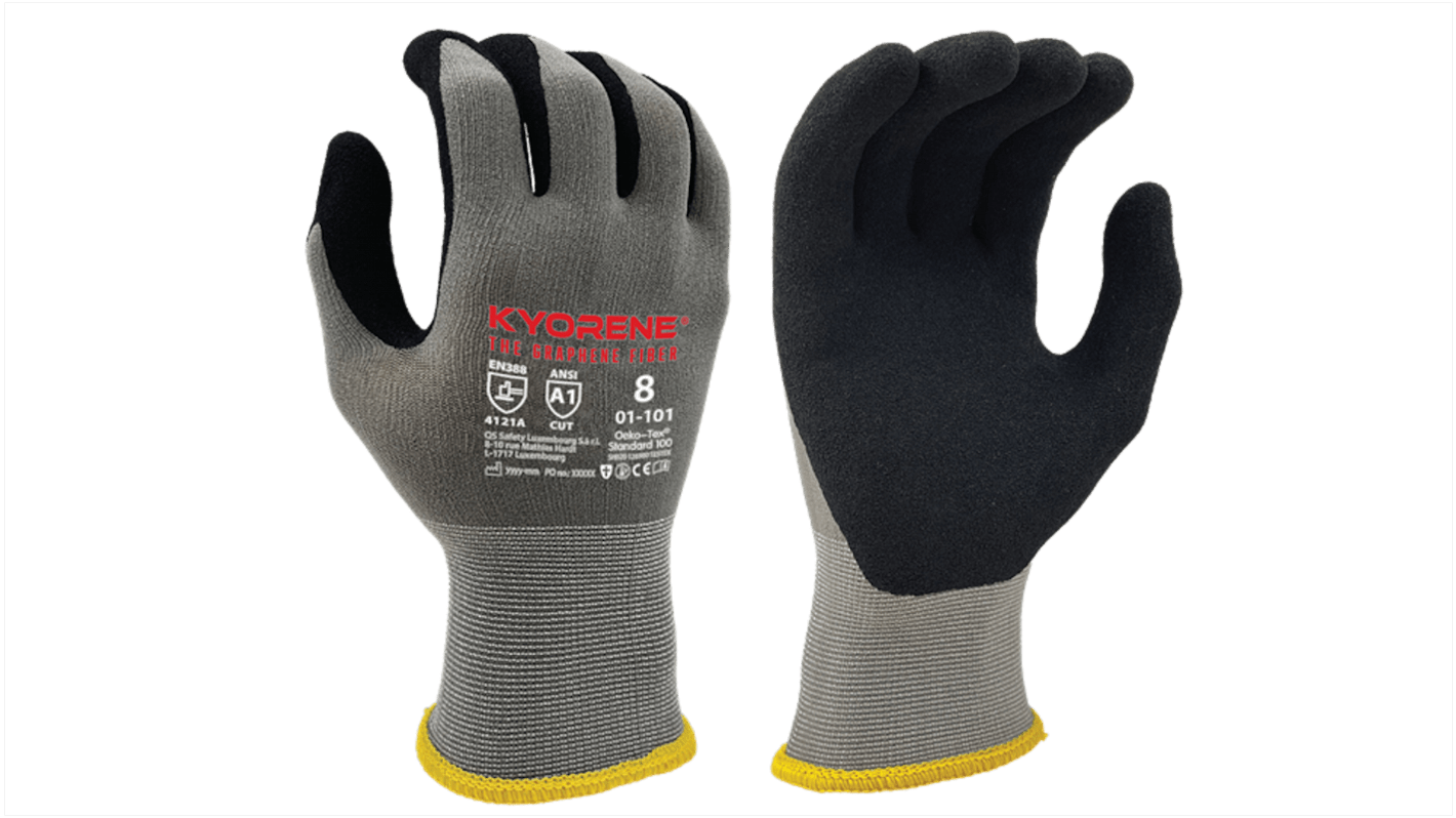 KYORENE 01-101 Grey Graphene General Purpose Work Gloves, Size 8, Nitrile Micro-Foam Coating