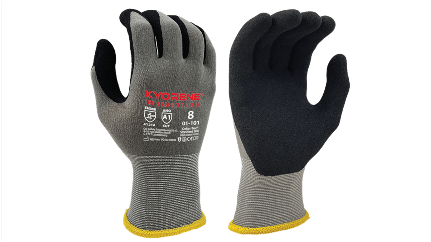 Guantes de trabajo de Grafeno Gris KYORENE serie 01-101, talla 8, con recubrimiento de Microespuma de nitrilo, Uso