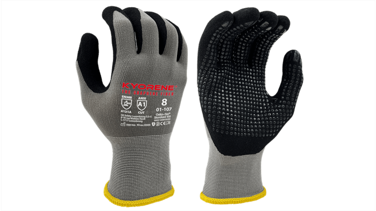 Guantes de trabajo de Grafeno Gris KYORENE serie 01-107, talla 11, con recubrimiento de Microespuma de nitrilo, Uso