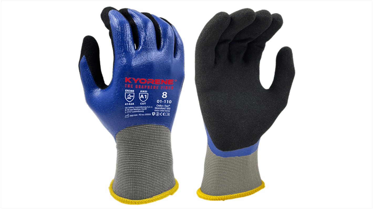 KYORENE 01-110 Blue, Grey Graphene General Purpose Work Gloves, Size 8, Nitrile Micro-Foam Coating