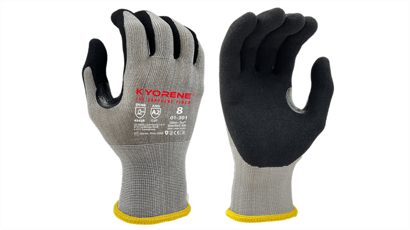 KYORENE 01-301 Grey Graphene Cut Resistant Work Gloves, Size 9, Nitrile Micro-Foam Coating