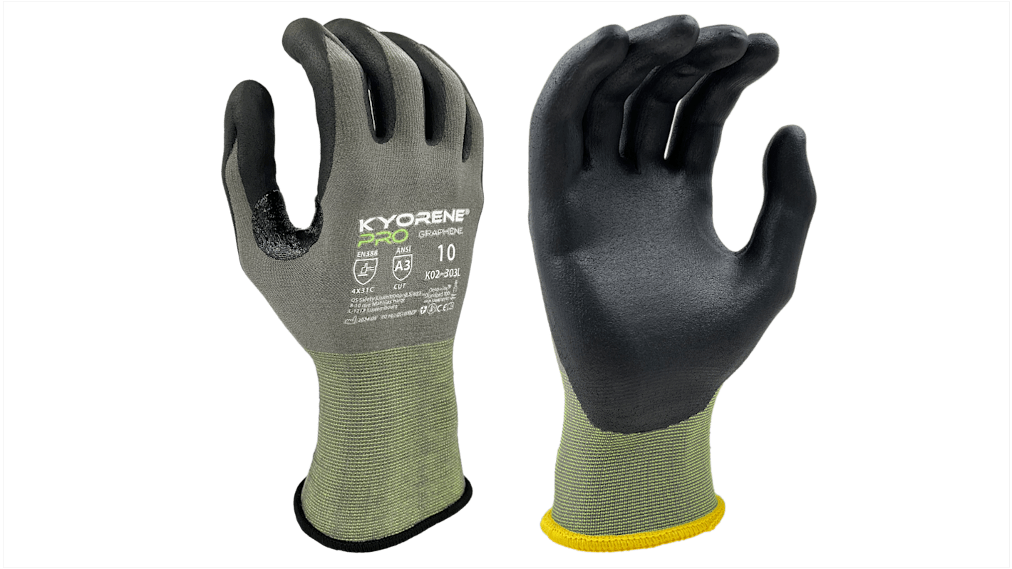 KYORENE K02-303L Grey Graphene Cut Resistant Work Gloves, Size 6, Nitrile Nano Foam Coating