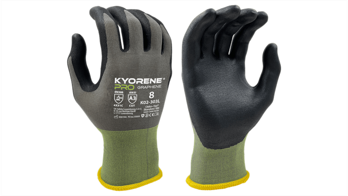 KYORENE K02-303L Grey Graphene Cut Resistant Work Gloves, Size 7, Nitrile Nano Foam Coating