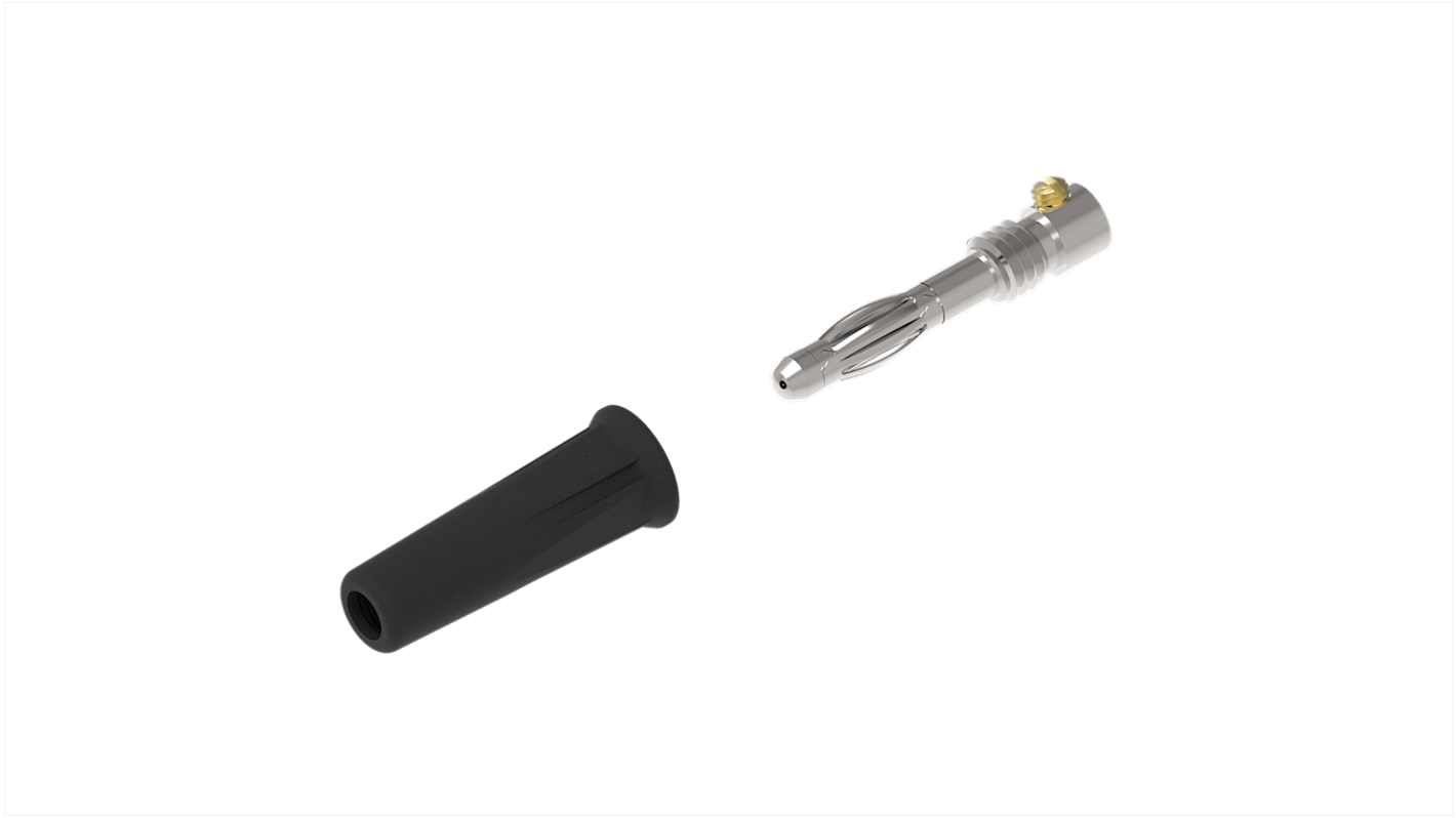 Black Male Banana Plug, 4 mm Connector, Screw Termination, 36A, 30/60V ac/dc, Nickel Plating