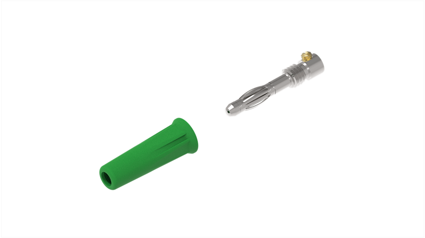 4 mm Bananenstecker Grün, Kontakt vernickelt, 30/60V ac/dc / 36A, Schraubanschluss