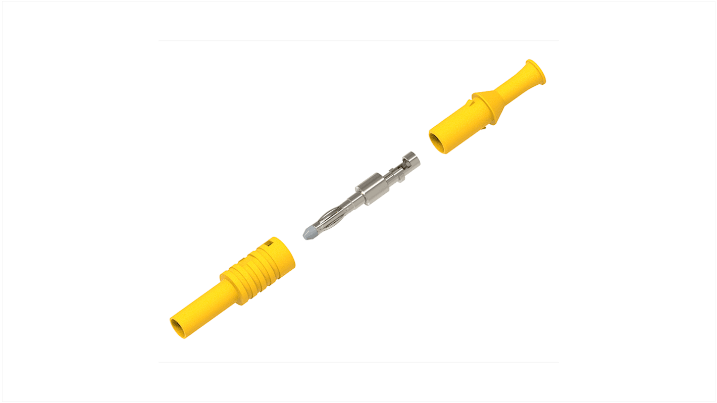 4 mm Bananenstecker Gelb, Kontakt vernickelt, 1kV / 36A, Lötanschluss