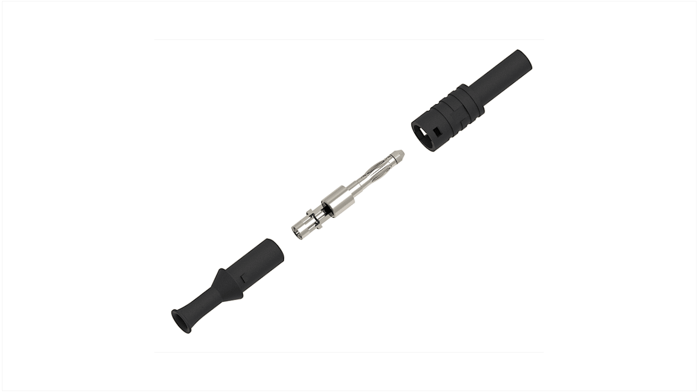 4 mm Bananenstecker Schwarz, Kontakt vernickelt, 1kV / 36A, Lötanschluss