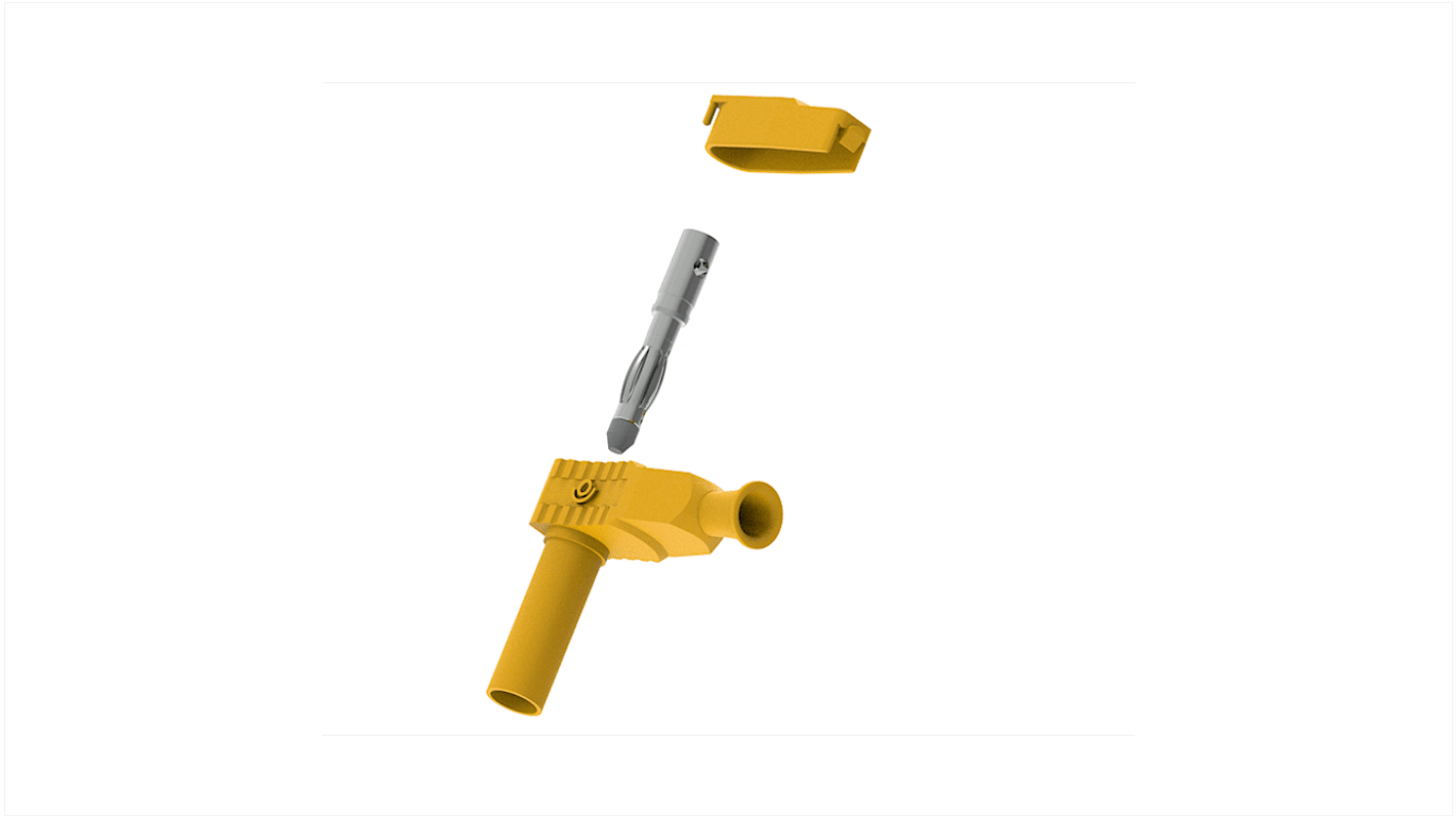 Yellow Male Banana Plug, 4 mm Connector, Solder Termination, 20A, 1kV, Nickel Plating