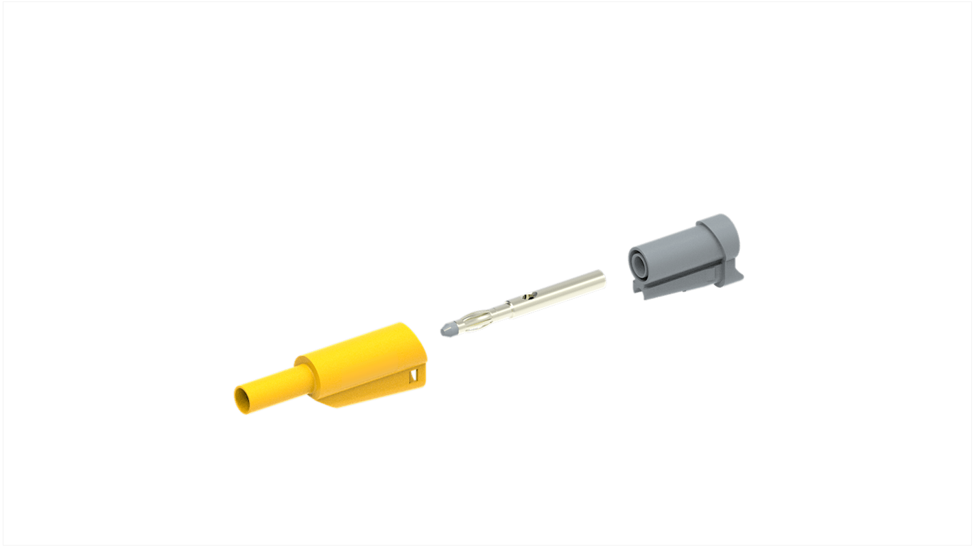 4 mm Bananenstecker Gelb, Kontakt vernickelt, 1kV / 20A, Lötanschluss