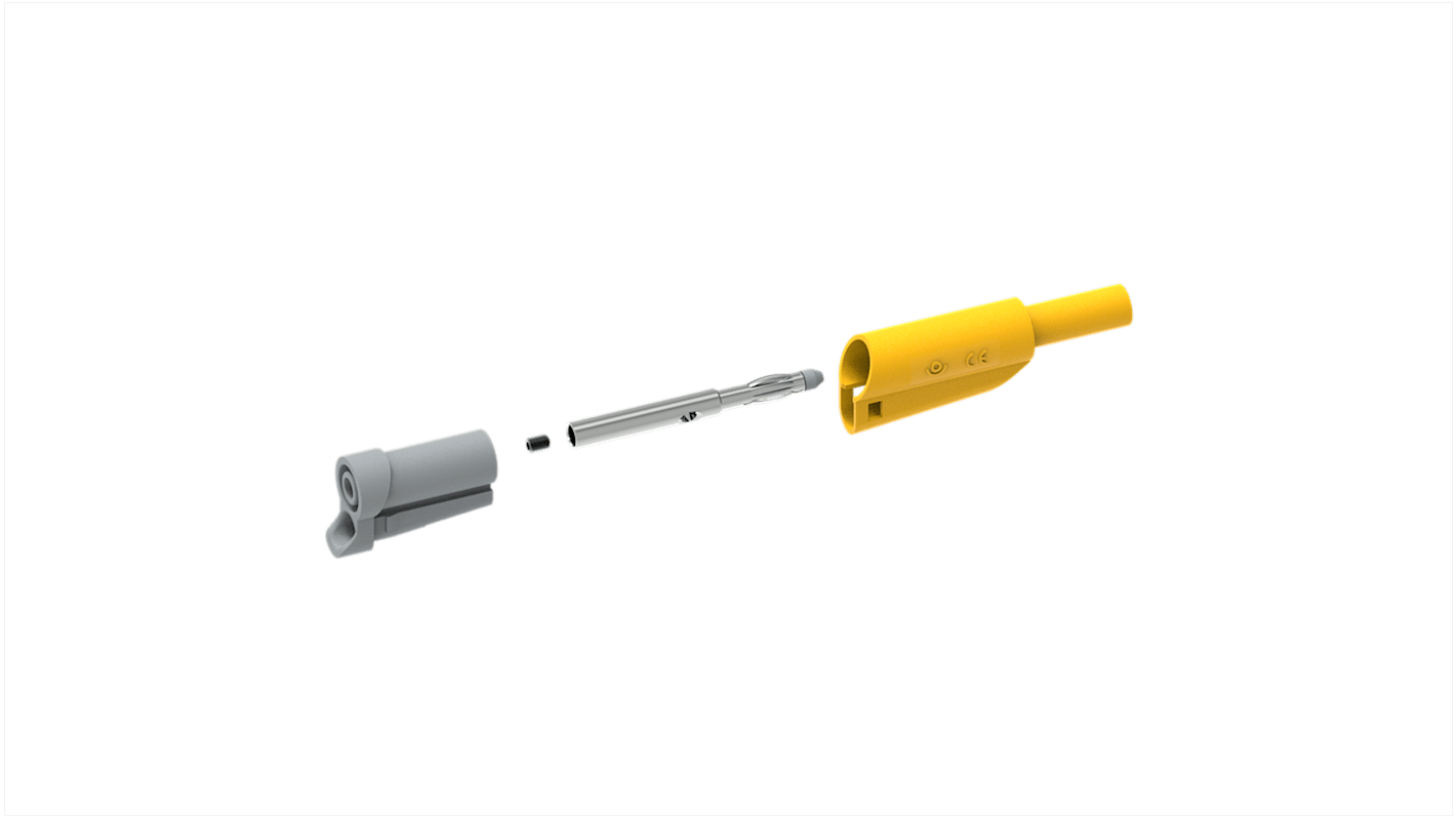 4 mm Bananenstecker Gelb, Kontakt vernickelt, 1kV / 20A, Schraubanschluss