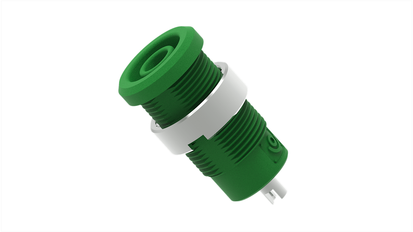 Conector banana hembra Hembra, 25A, 1kV, Contacto Níquel, Verde