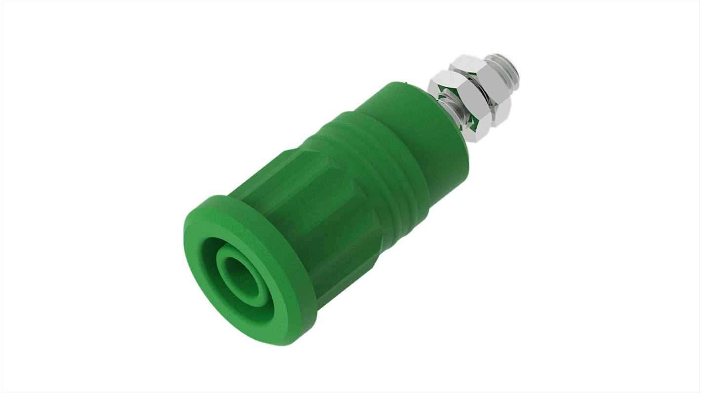 Green Female Banana Socket, 4 mm Connector, Press Fit Termination, 36A, 1kV, Nickel Plating