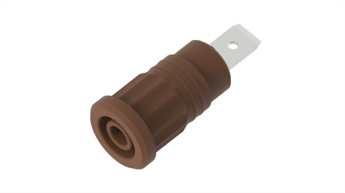 Brown Female Banana Socket, 4 mm Connector, Press Fit Termination, 36A, 1kV, Nickel Plating