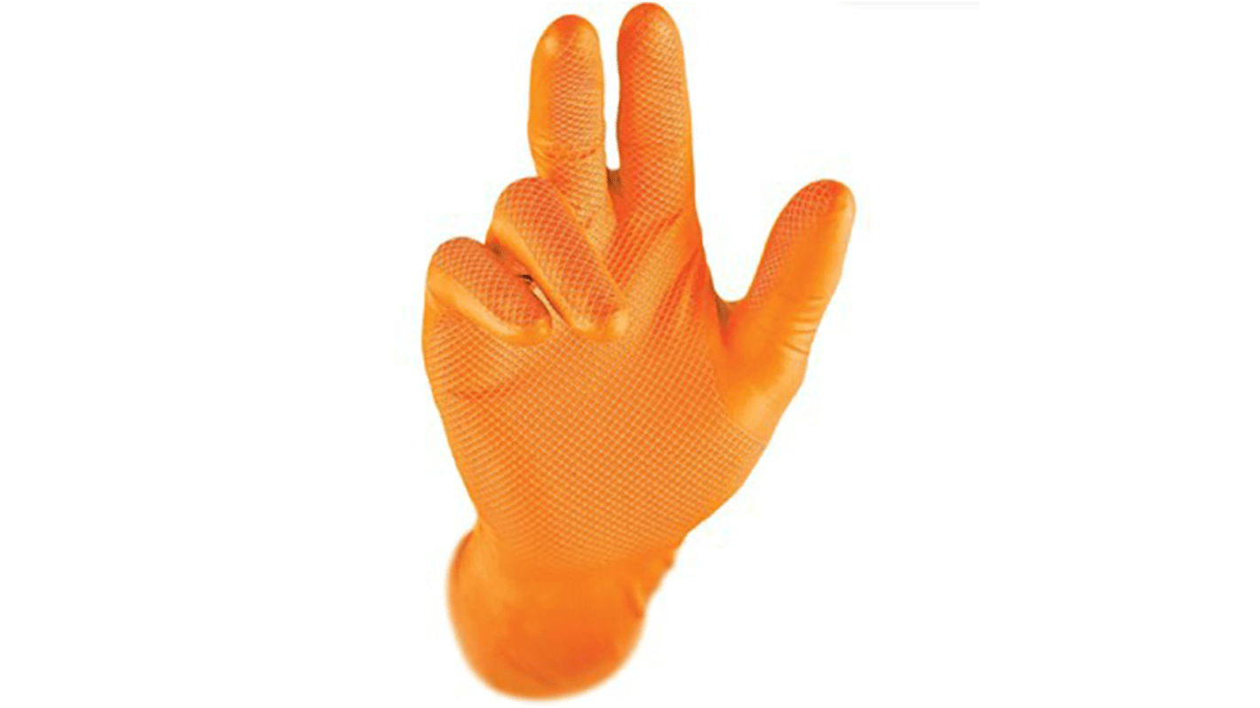 Guantes desechables Liscombe sin polvo de Nitrilo Naranja, talla XXL, caja de 50Guantes unidades