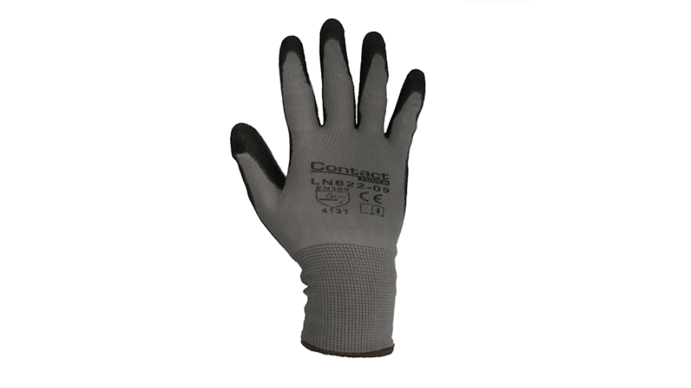 Guantes de trabajo de Poliamida Negro; gris Liscombe serie LN622, talla 9, con recubrimiento de Poliuretano,