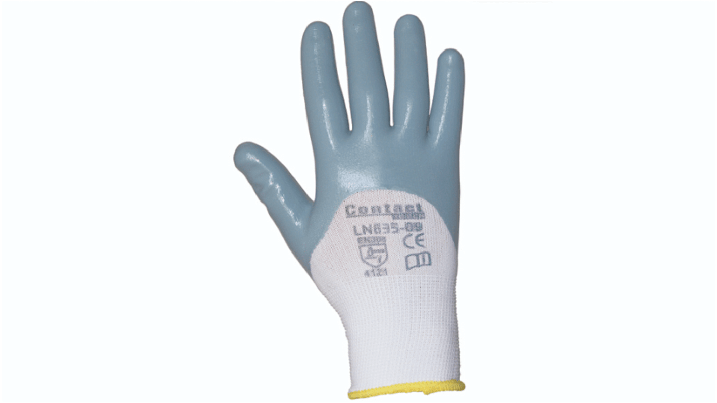 Guantes de trabajo de Nylon Gris, blanco Liscombe serie LN635, talla 9, con recubrimiento de Nitrilo, Manipulación de