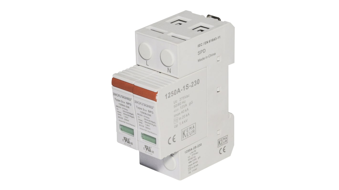 Bourns Single, Three Phase Surge Protector, 50kA, 1kV, DIN Rail Mount