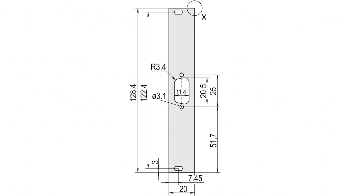 Panel Frontal nVent-SCHROFF serie 30118 de Aluminio, 128.4 x 19.98mm