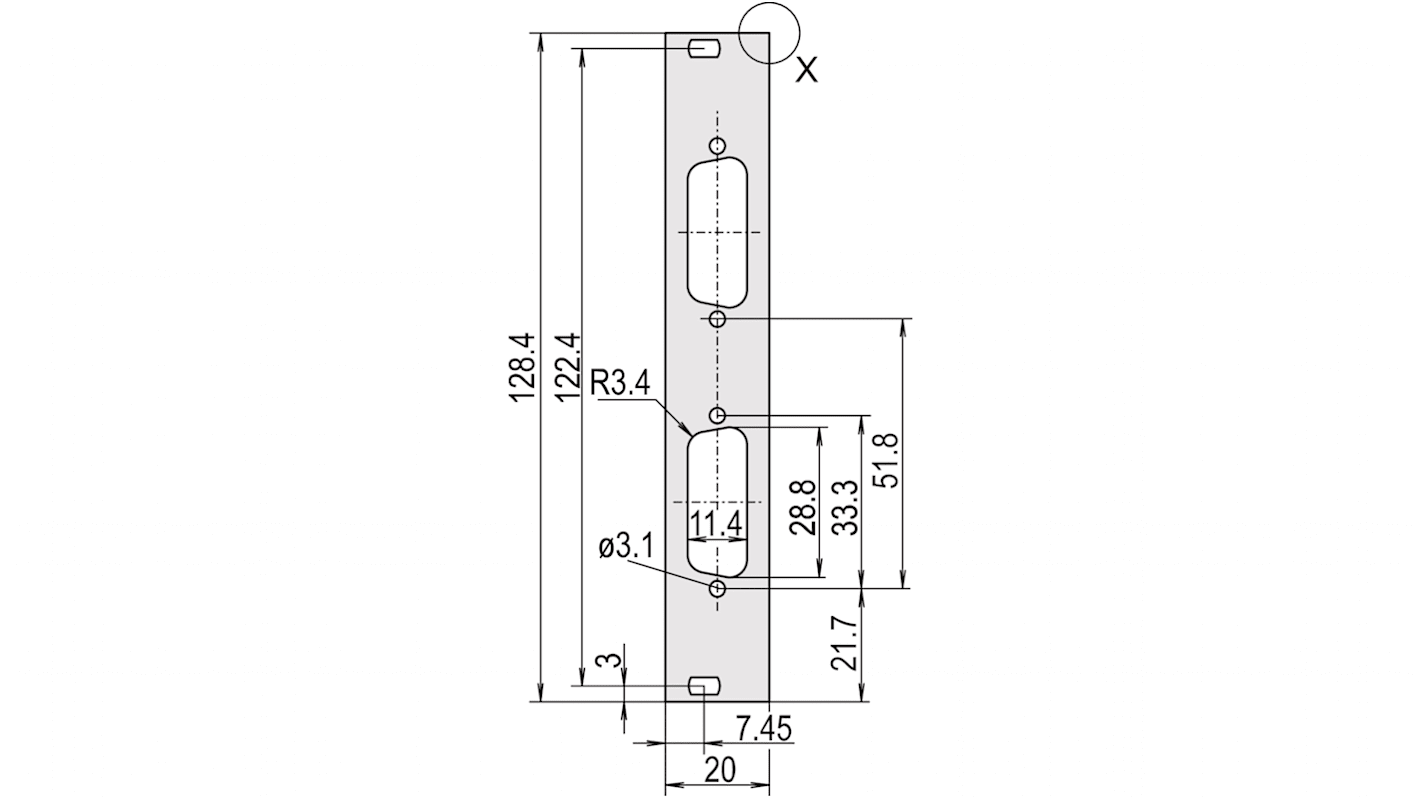 Panel Frontal nVent-SCHROFF serie 30118 de Aluminio, 128.4 x 19.98mm