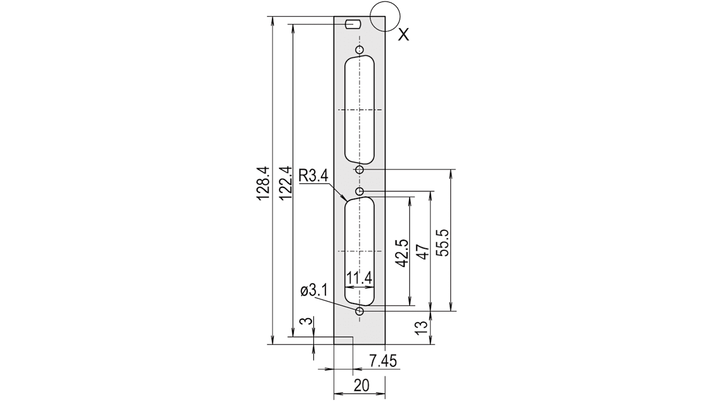 nVent SCHROFF 30118 Series Aluminium Front Panel, 128.4 x 19.98mm