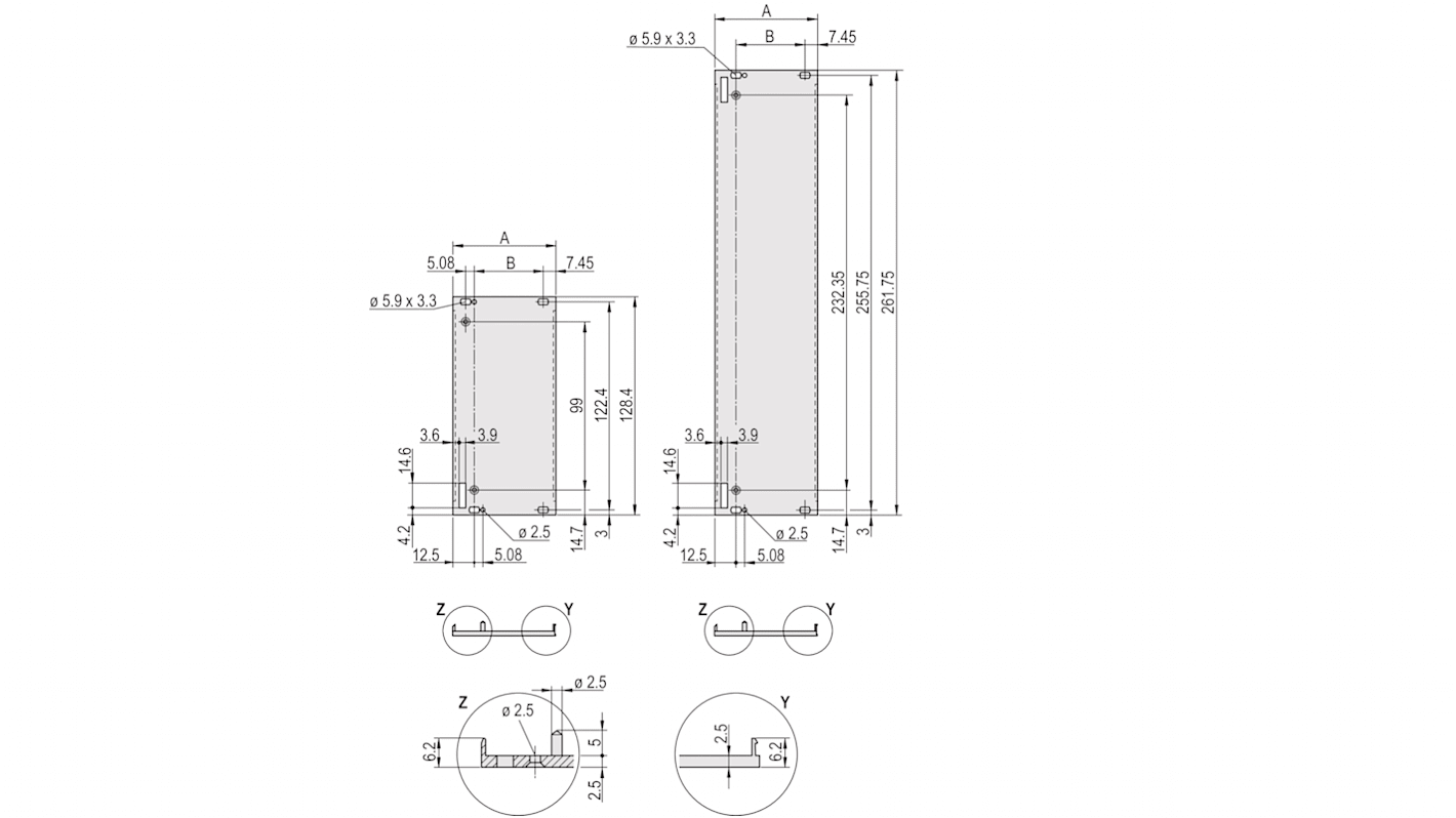 nVent SCHROFF 30848 Series Aluminium Front Panel, 261.8 x 50.5mm