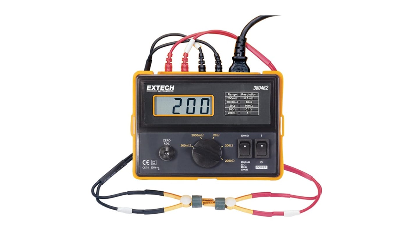 Extech 380462 Ohm Meter, 2000 Mega Ohm Max, Low Resistance