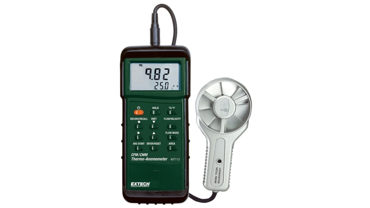 Extech 407113 Anemometer bis 35m/s, 0.01m/s, Luftgeschwindigkeit Temperatur, Typ Flügelrad