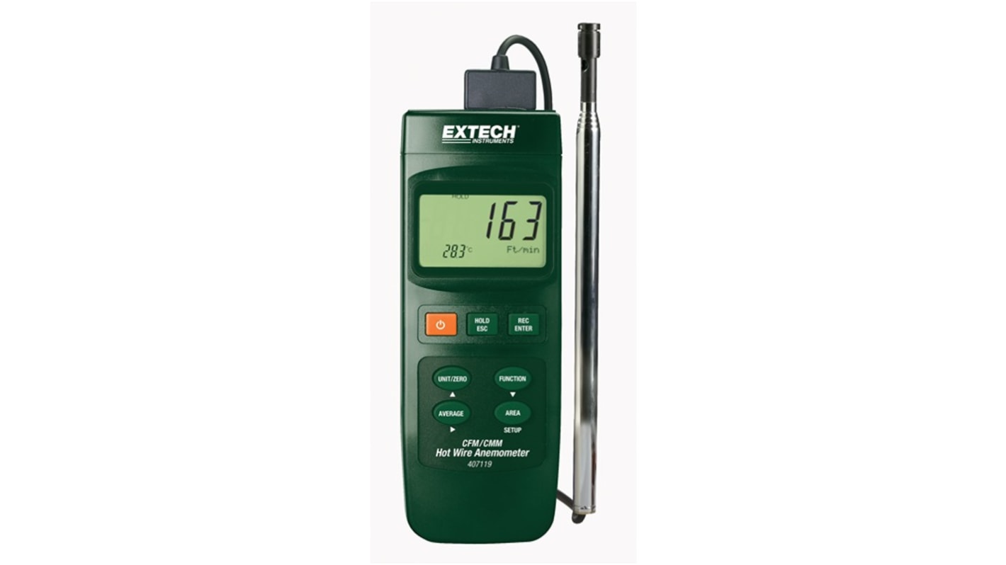 Extech 407119-NIST Telescopic Vane Anemometer, 17m/s Max, Measures Air Velocity, Temperature