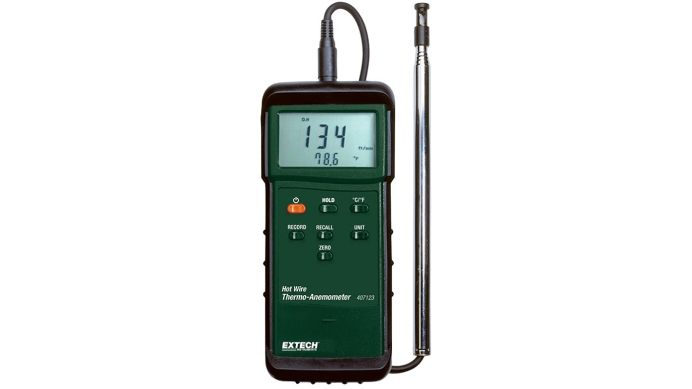 Miernik przepływu powietrza 407123-NIST przepływ 20m/s 0.1m/s Extech Prędkość powietrza, Temperatura