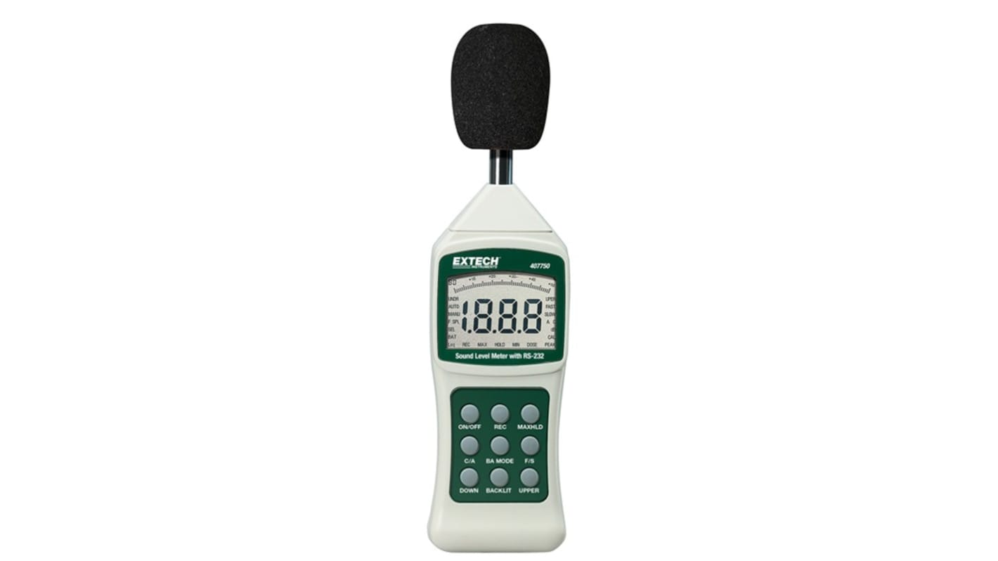 Extech 407750 Sound Level Meter, 30dB to 130dB, 8kHz max