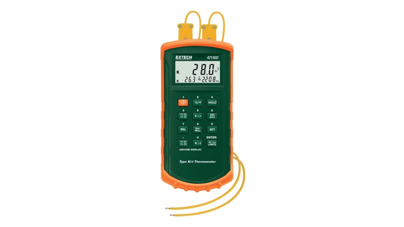 Extech 421502-NIST Dual Input Thermometer for Temperature measurement Use, J, K Probe, 2 Input(s), +2498°F Max, 0.05 %