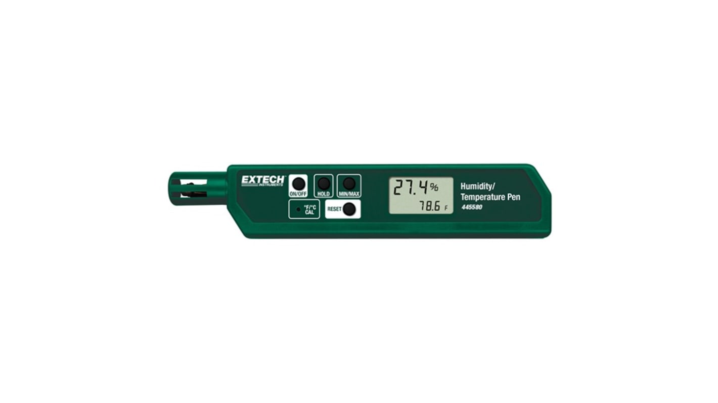 Termohigrómetro tipo bolígrafo digital Extech 445580-NIST, humedad máx. 90%HR, temperatura máx. +122°F