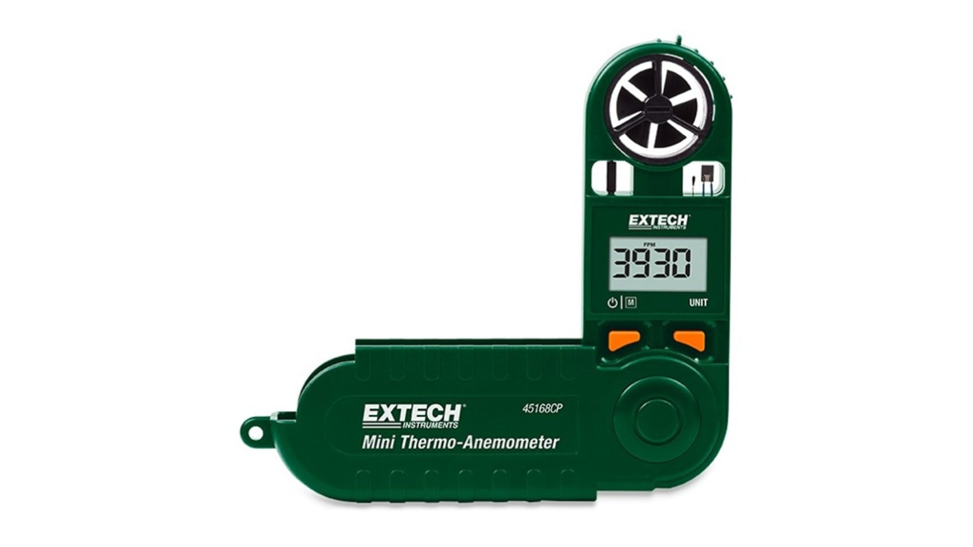 Extech 45168CP Anemometer bis 20m/s, 0.1m/s, Luftdurchfluss, Lufttemperatur, Luftgeschwindigkeit, Taupunkt, Relative