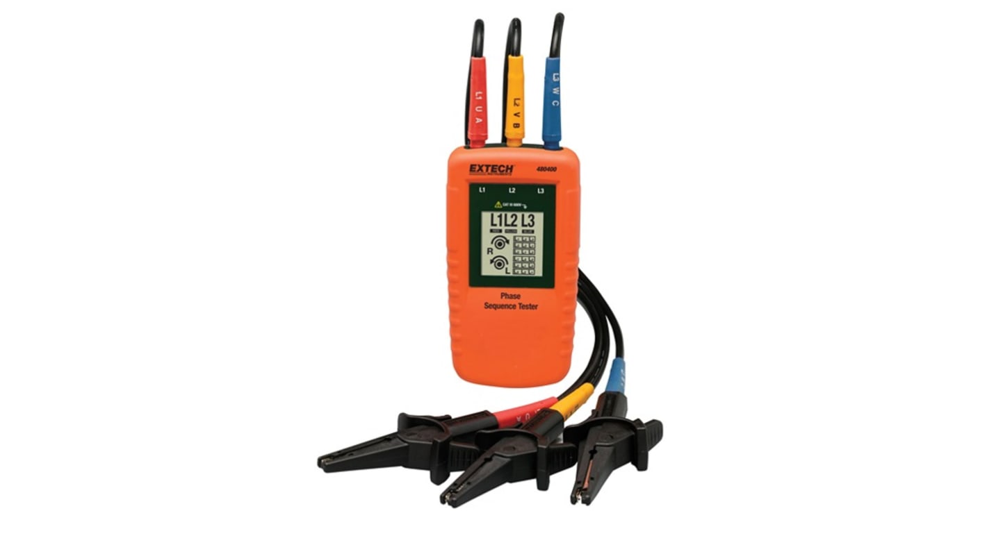 Extech 480400 Phase Rotation Tester, CAT III 600V, 400Hz Max, 600V ac Max