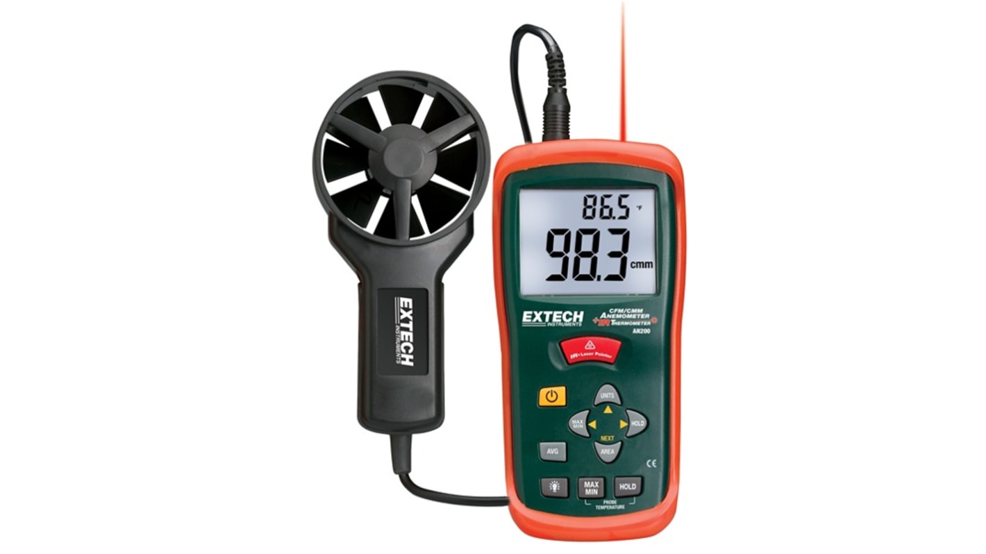 Extech AN200-NISTL Vane Anemometer, 30m/s Max, Measures Air Flow, Air Velocity, Temperature