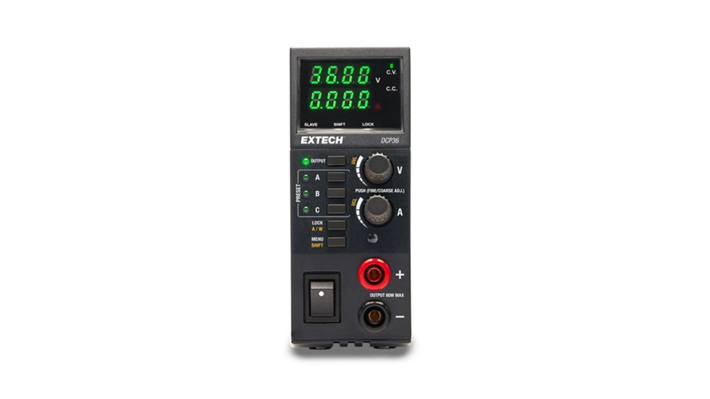 Alimentatore switching Extech DCP36, 80W, uscita 0.5 → 36V, 0 → 5A