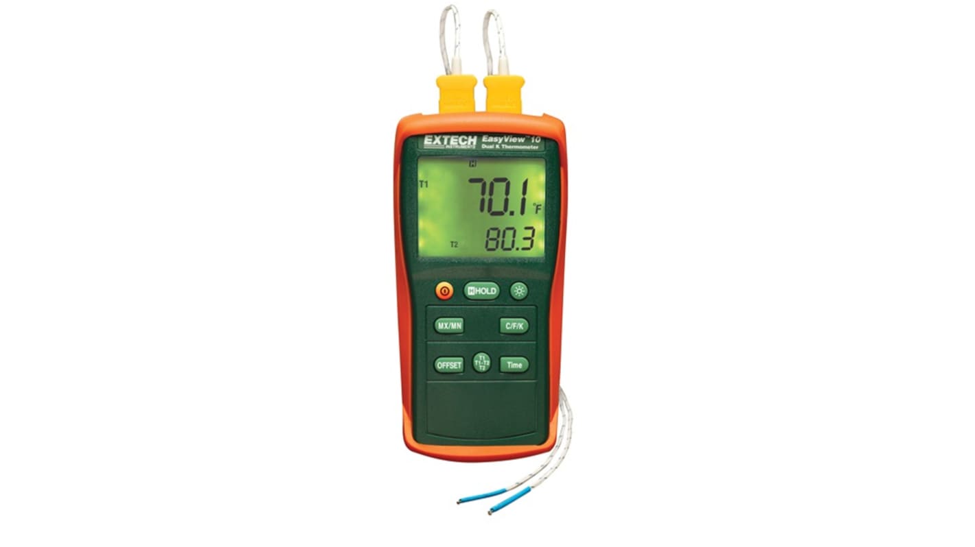 Extech EA10 Handheld Thermometer for Temperature measurement Use, K Probe, 2 Input(s), +1999°F Max, ±0.3 % Accuracy