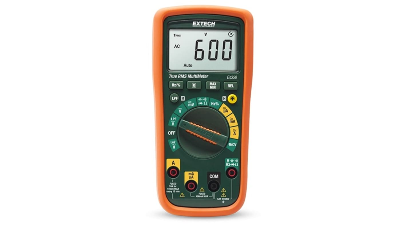 Extech EX350-NIST LCD Multimeter, 10A ac Max, 10A dc Max, 600V ac Max