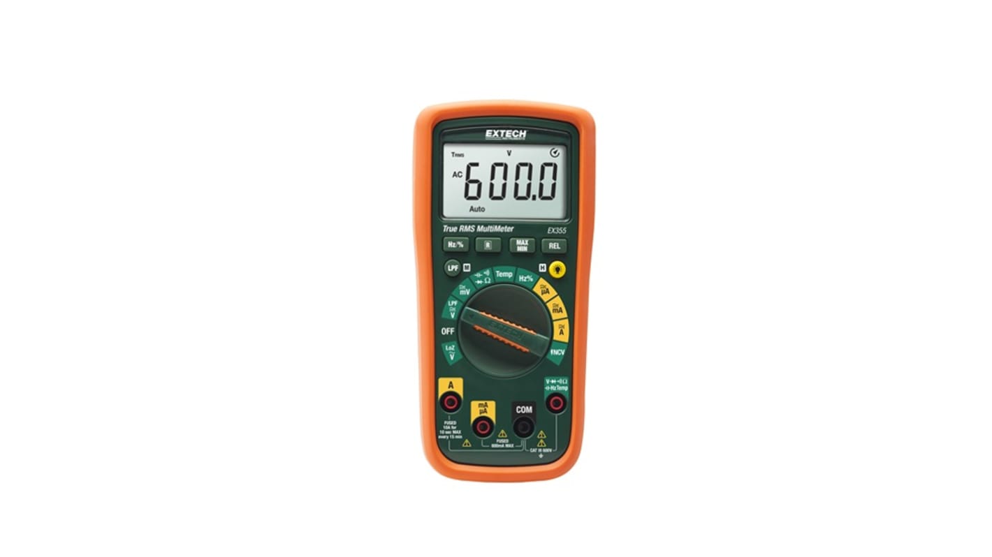 Extech EX355-NIST LCD Multimeter, 10A ac Max, 10A dc Max, 600V ac Max